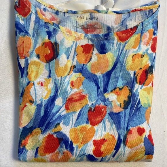 Talbots Tulip Floral Watercolor Artsy 3/4 Sleeve Lightweight Sweater Boatneck M - Picture 12 of 12